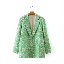 Aliexpress - Green Cashew Printed Blazer Korean Fashion Women Single Button Casual Office Blazer Suit Cottagecore Sweet Spring Autumn Suit