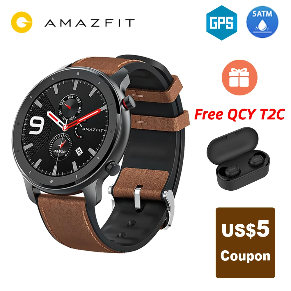 [FREE QCY] [в наличии] умные часы Huami AMAZFIT GTR 47 мм GPS 5ATM Водонепроницаемые