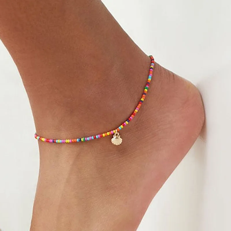 Outer banks seed beaded anklet gold multicolor for women summer beach shell anklet bohemia Outer banks seed beaded anklet gold multicolor for women summer beach shell anklet bohemia