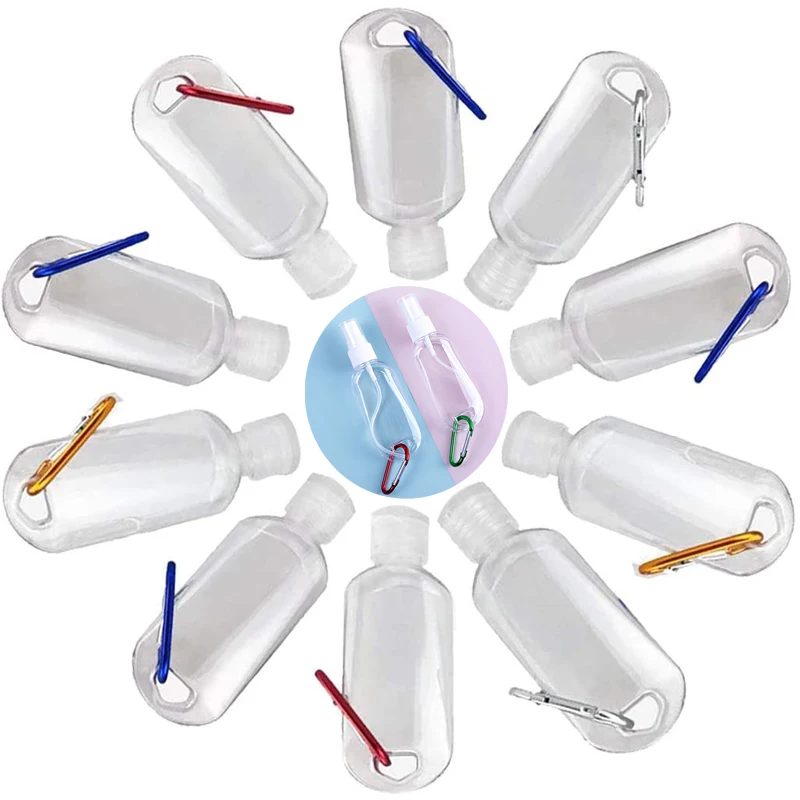 100pcs 30ml 50ml 60ml Travel Plastic Clear Flip Cap Keychain Bottles Leakproof Empty Squeeze Refillable Container for Liquid Gel