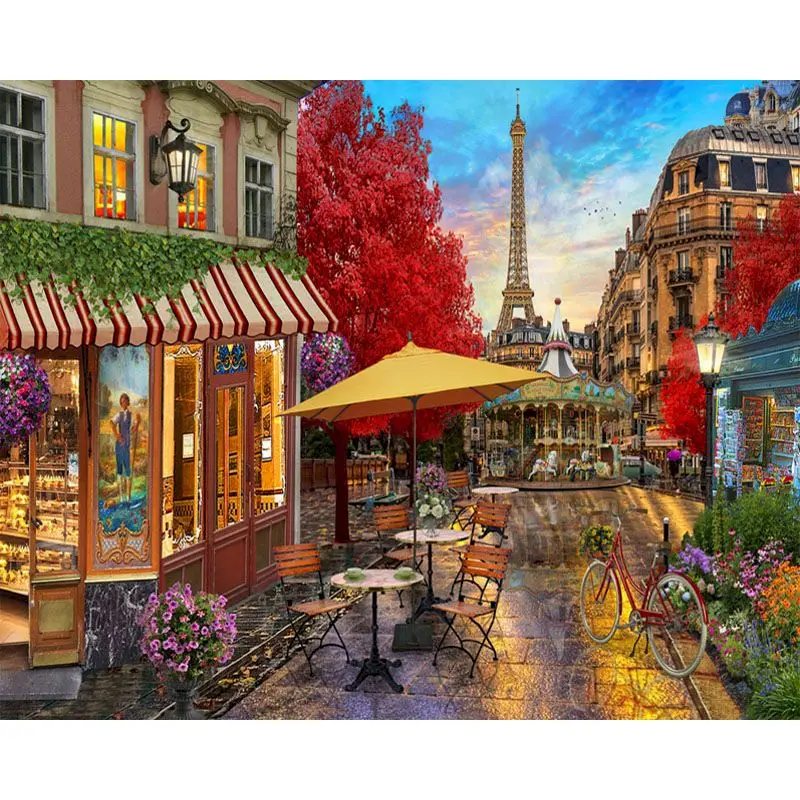 Framed Paris Flower Street Landscape DIY Painting By Numbers Modern Wall Art Hand Painted Oil Painting For Home Decor 40x50cm