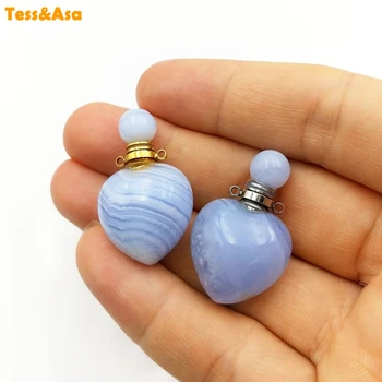 

Natural Blue Lace Agates Perfume Bottle Gems-stone Pendant Heart shape Essential Oil diffuser Agates vial for necklace jewelry