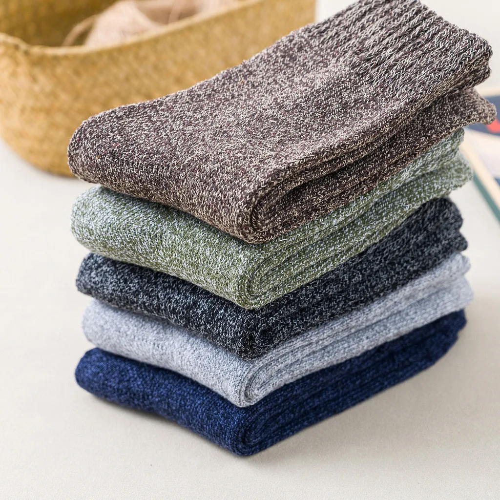 Male Thicker Solid Color Socks Cotton Socks Against Cold Snow Winter Warm Funny Happy Male Men Sports Medium Socks Dropshipping
