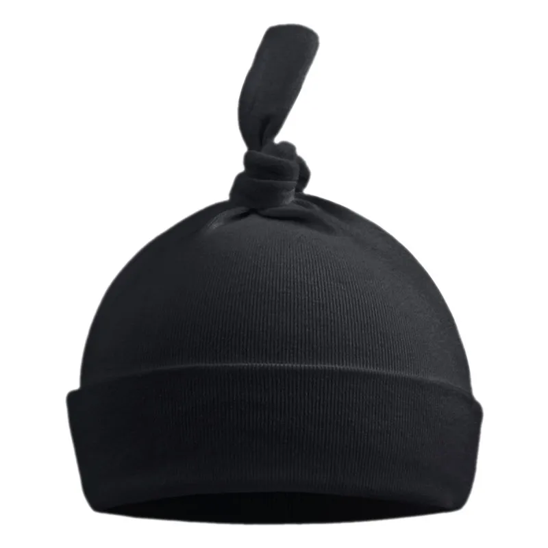 Black Knot Хлопковая шапочка с бантиком для новорожденных, милая шапка для маленьких девочек, Весенняя мягкая детская шапочка для больницы, одноцветная шапка в полоску для маленьких мальчиков 0-6 месяцев - Цвет: Black Knot