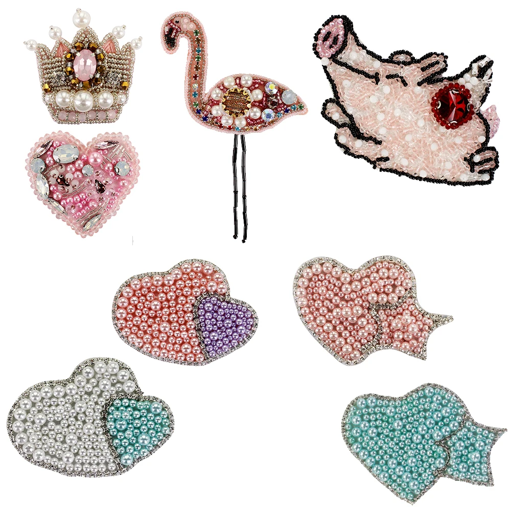 2 шт. корона Сердце Звезда птица свинка бусины нашивки Стразы Кристалл Розовый