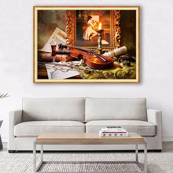 

Violin And Painting Square/Round Stones Diamond Embroidery Rhinestone Picture Diamond Mosaic Diamand Accessories