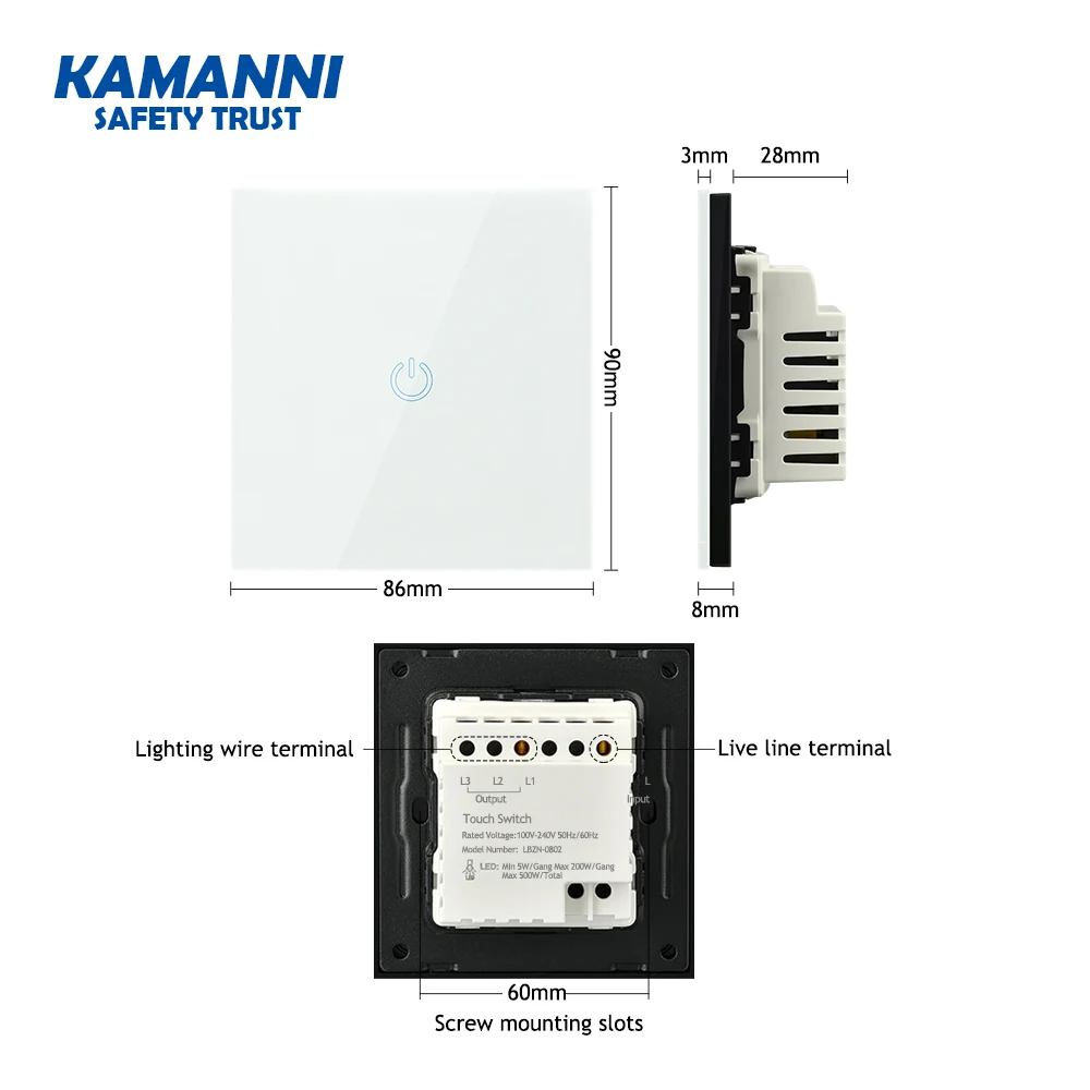 Kamanni стеклянный сенсорный смарт-переключатель 1 комплект 1way 100 v-240 v настенный переключаемый светодиодный светильник ed светильник переключатель панель сенсорная кнопка экран