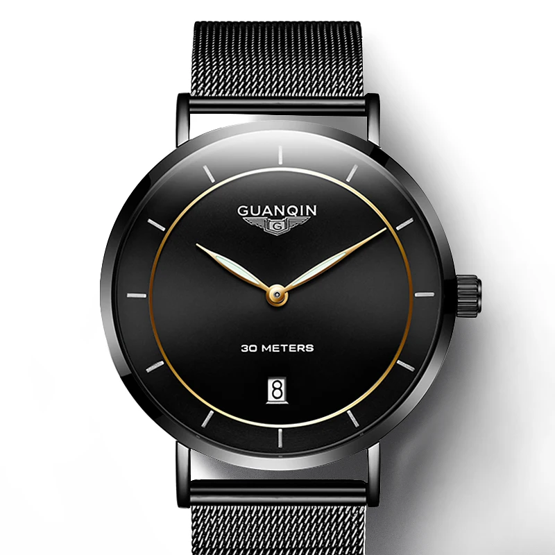 GUANQIN GS19070 часы мужские роскошные брендовые немецкие Bauhaus стиль ультра тонкие кварцевые часы модные кожаные Наручные часы Montre Homme - Цвет: Фиолетовый