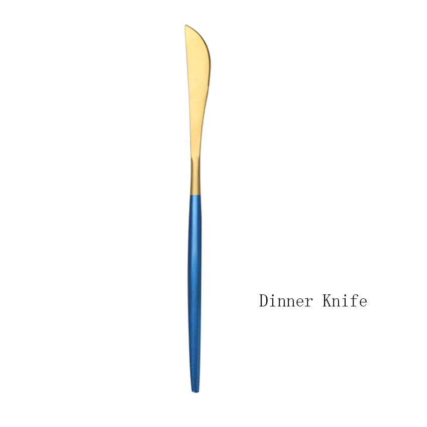 Dinner Knife 1 комплект посуды 304 из нержавеющей стали Синие золотые столовые приборы набор ножей для торта салат вилка набор столовые приборы Посуда Прямая - Цвет: Dinner Knife