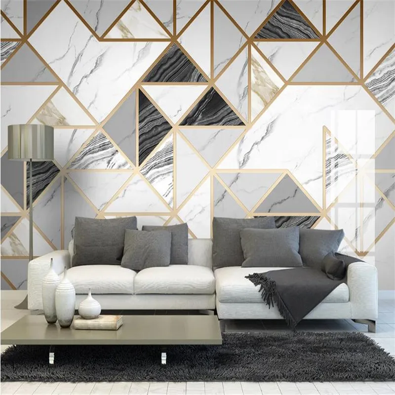 Large 3D wallpaper mural custom geometric marble jazz white living room TV background wallpaper mural