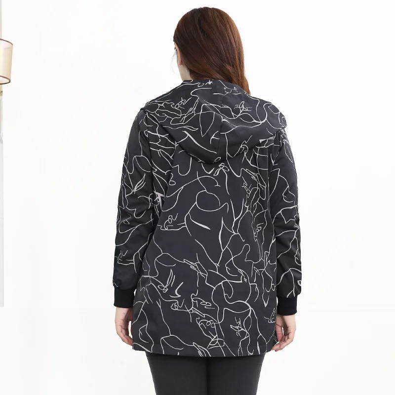 2020 Plus Size 10XL-4XL Women Long Sleeves Spring Trench Coats Femme Print Fashion Windbreaker Hoodie Oversized Clothes Zipper