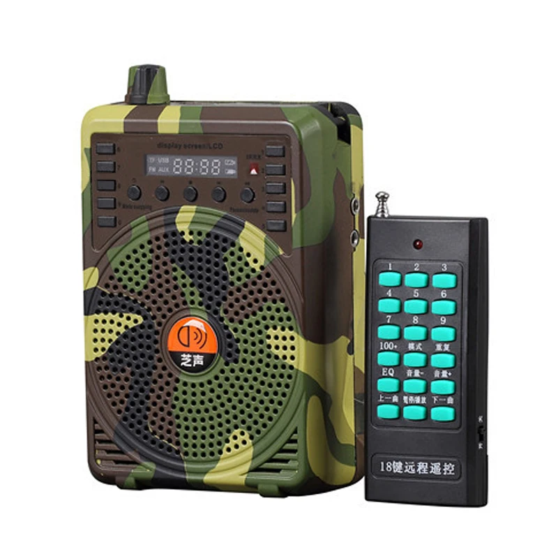 

Handy Camouflage Hunting Speaker Bird Caller Predator Sound FM Radio MP3 Player Lanyard Kit Hunting Decoy with Remote Control