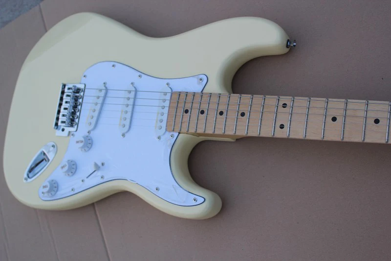 Фабрика магазин желтый крем тело ST с подписью клен fretboard 6 струн хромовое