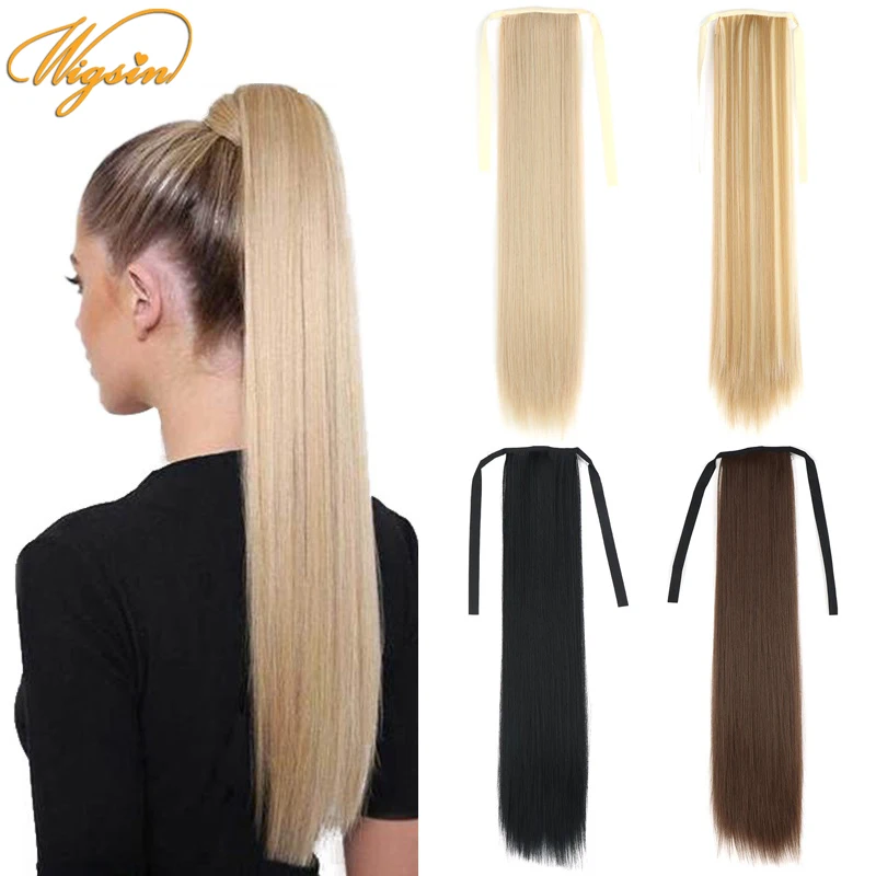 

WIGSIN Synthetic 22Inch Ponytail Long Straight Drawstring Clip in Hair Extension Black Brown Blond Haipiece for Women
