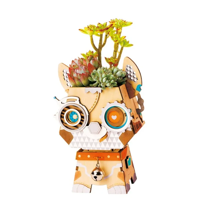 Деревянные игрушки мультфильм 3D Пазлы ручной сборки цветочный горшок Kawaii собака 3D модель деревянная головоломка образовательная игрушка для детей
