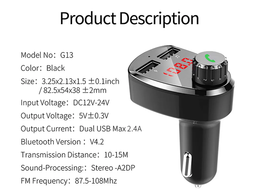 Автомобильный MP3 Bluetooth плеер Hands-free fm-передатчик Bluetooth беспроводной прикуриватель зарядное устройство двойной USB приемник G13