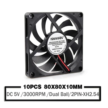 

10 Pieces DC 5V Dual Ball 80mm 8010 Cooling Fan 80x80x10mm Cooler Fan 3000RPM Axial Cooling Fan Computer PC Case Cooling Fan