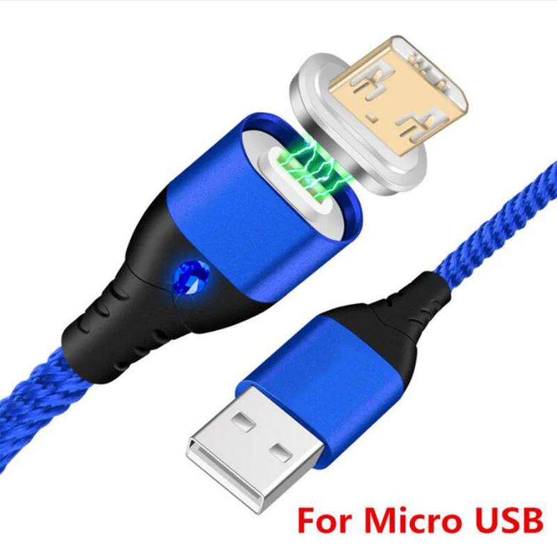 Магнитный usb-кабель KSTUCNE 3A для iPhone, кабель Micro USB type-C для быстрой зарядки, Магнитный зарядный кабель Micro usb для samsung Xiaomi - Тип штекера: Blue