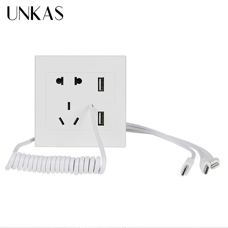 UNKAS универсальный стандарт 2.1A USB настенная розетка домашнее настенное зарядное устройство 2 порта USB розетка зарядное устройство для iphone/Android/huawei - Тип: USB Socket