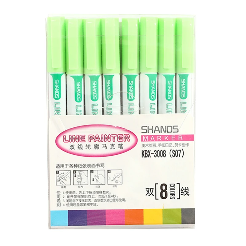 

8 Pcs Double Line Contour Pen Color Marker Pen Student Marker Stationery Set JFlyer