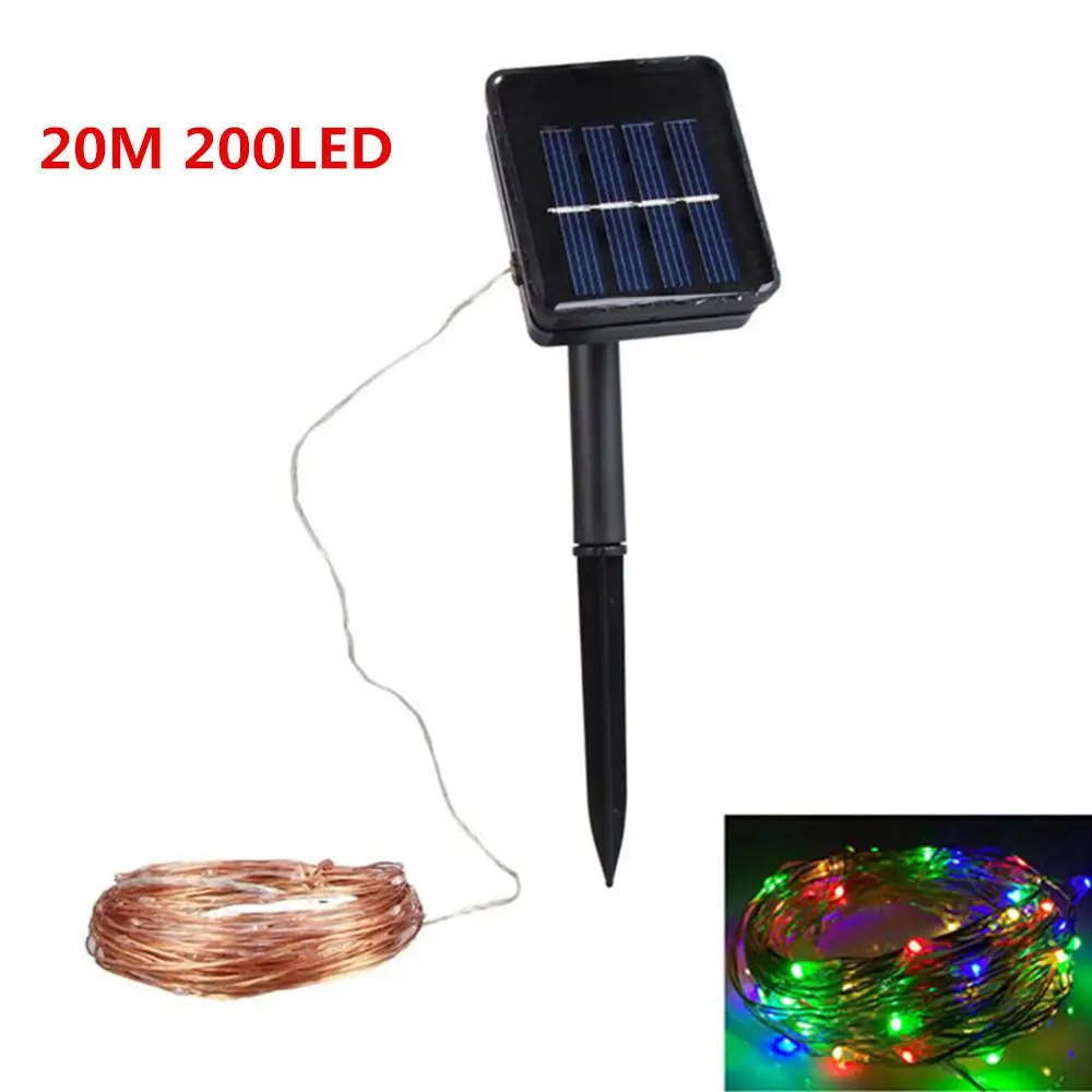 MeterMall 20 м 200LED Открытый Солнечный медный провод струнный светильник ночник с заземлением штифт стержень двора украшения сада - Испускаемый цвет: colourful light