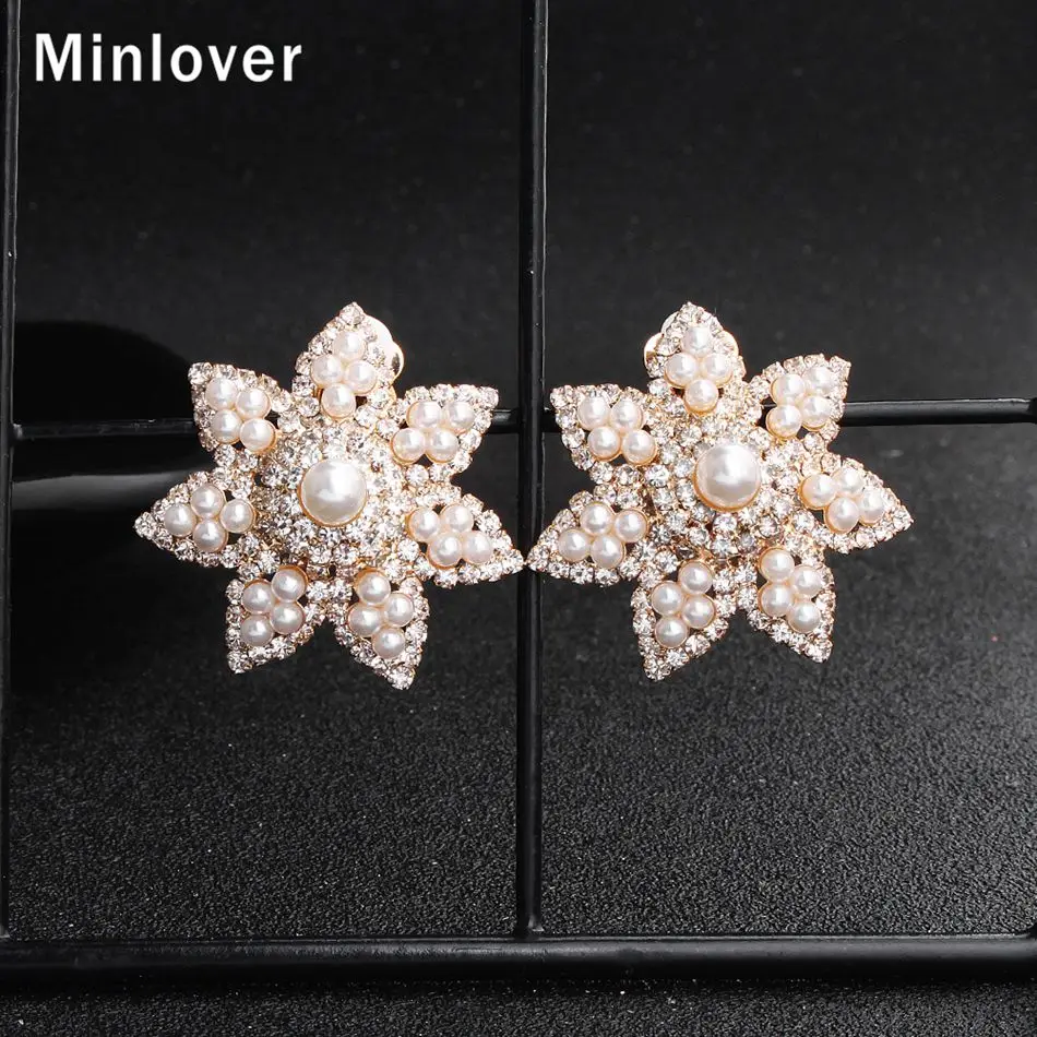 Minlover имитация жемчуга Rinestone цветок клип на серьги без прокола для женщин вечерние Свадебный кулон уха клип серьги MEH1674