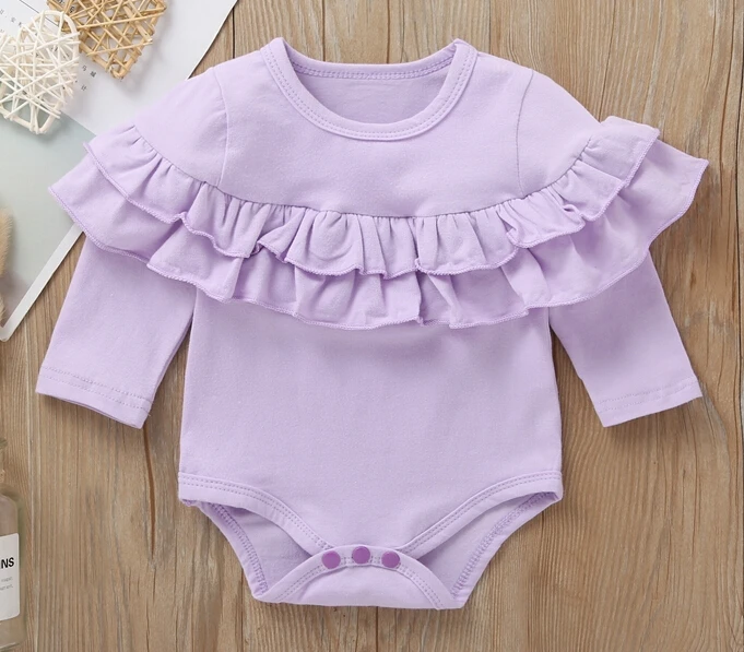 Brand Newborn Infant Baby Girls Fold Ruffle Solid Jumpsuit Bodysuit Cotton Clothes Outfit Playsuit Autumn Casual Tops