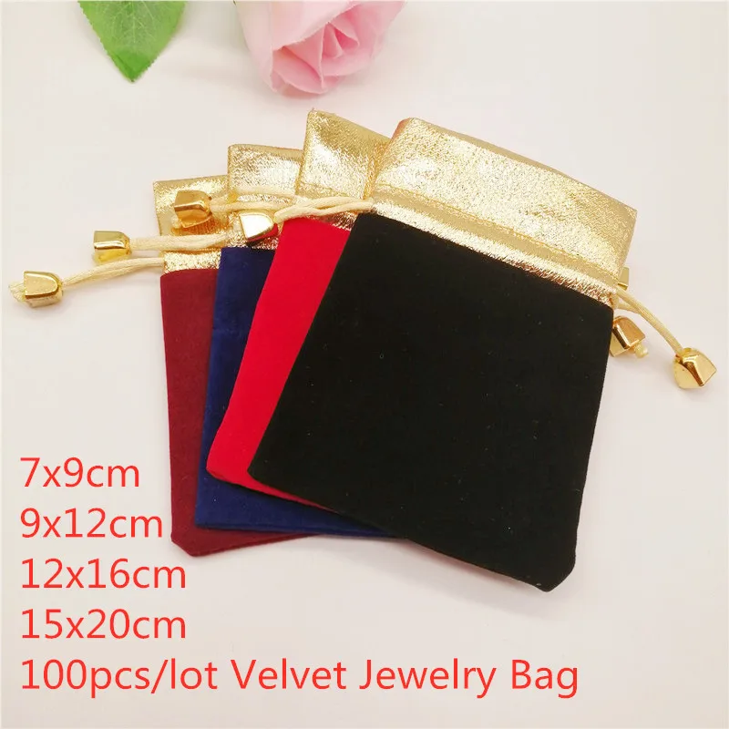 

100PCS/Lot Velvet Drawstring Gift Packaging Bag For Christmas Wedding Candy Party Favor Gift Bags Velvet Pouches Jewellery Bag