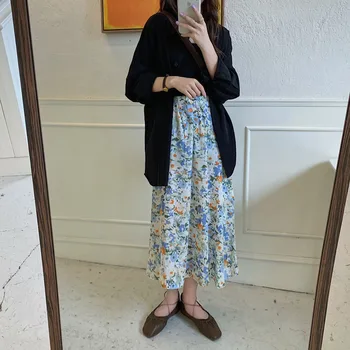 

Women's Skirt 2020 Summer Korean Retro Floral Skirt High Waist Thin Skirt