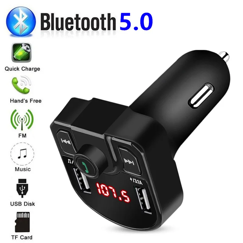 Coche Bluetooth 5.0 Inalámbrico Manos libres Coche Transmisor FM Receptor  Radio Adaptador de MP3 Rep Wmkox8yii