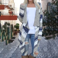 Женский свитер с асимметричным геометрическим принтом, свободные свитера ацтеков с открытой передней частью, женская тонкая трикотажная верхняя одежда с длинными рукавами