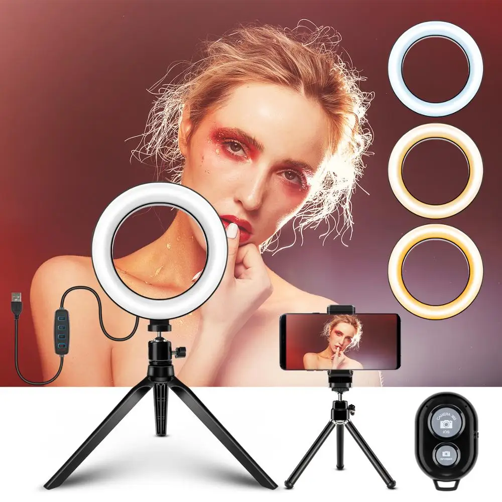 Лунный 6 дюймовый Диммируемый USB светодиодный кольцевой светильник фотосъемка селфи лампа Теплый