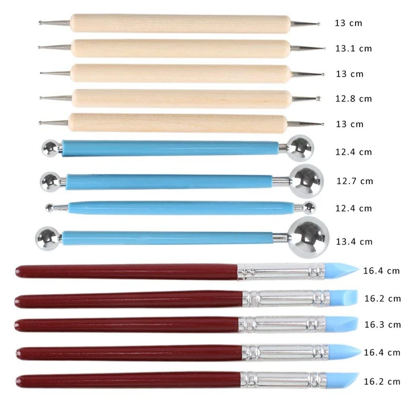 14PCS Polymer Pottery Clay Sculpting Modelling Sit Ball Stylus Nail Art Dotting Tools Rubber Tipped Ceramic Carving Kit for DIY