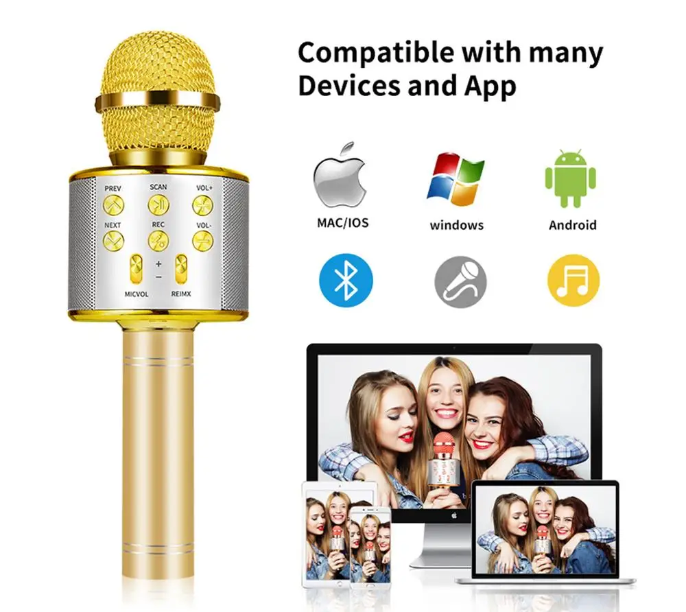 Беспроводной микрофон Bluetooth профессиональный микрофон для караоке ручной микрофон радио микрофон студия Запись микрофон