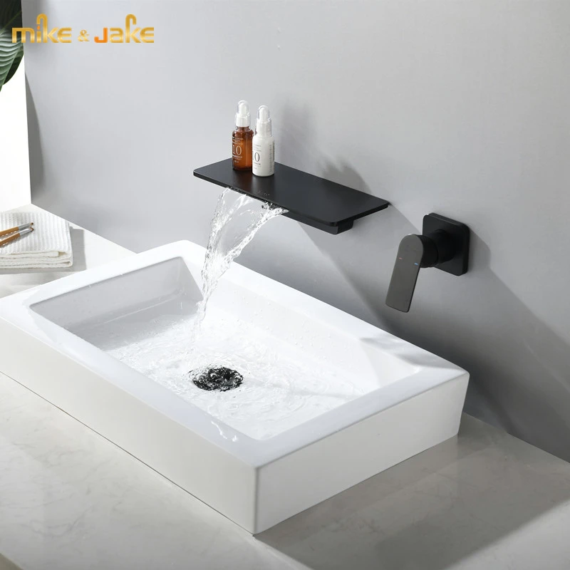 Matte Black Wall Basin Faucet Black Bathroom Waterfall Mixer Hot And Cold Bathroom Black Water Tap Waterfall Style Black Faucet Basin Faucets Aliexpress