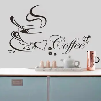 

Coffee cup with heart vinyl quote restaurant Kitchen removable wall Stickers DIY home decor wall art MURAL Drop Shipping
