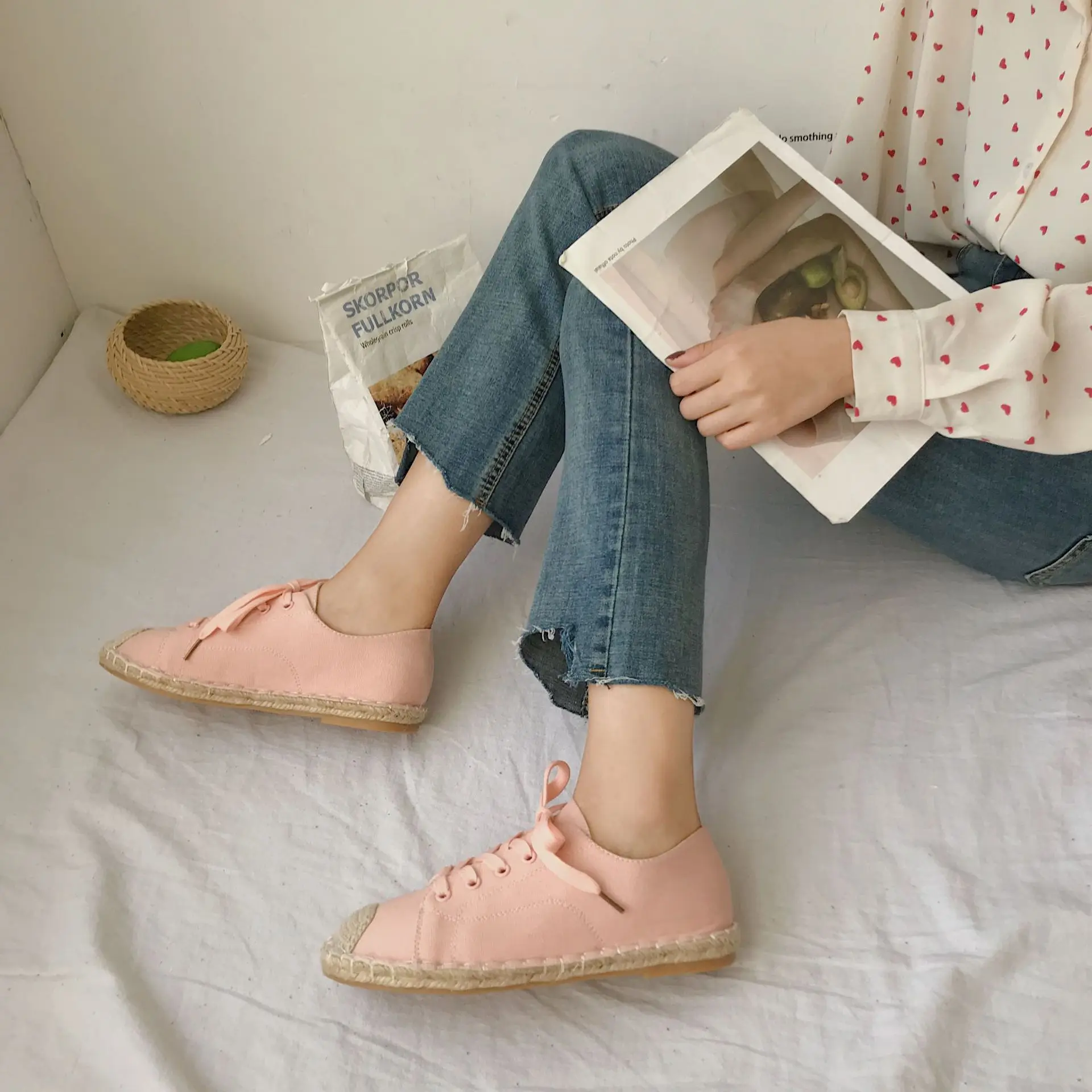 

2019 Summer New Style Korean-style Fashion Comfortable Straw Fisherman Shoes Double Purpose Soft-Sole Breathable White Shoes