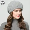 FS Winter Hats For Women Beanie Rabbit Fur 2023 Warm Knitted Hat Flower Double Layers Warm Beret Snow Caps Gorros Femme 2