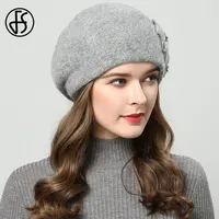 FS Winter Hats For Women Beanie Rabbit Fur 2023 Warm Knitted Hat Flower Double Layers Warm Beret Snow Caps Gorros Femme 2