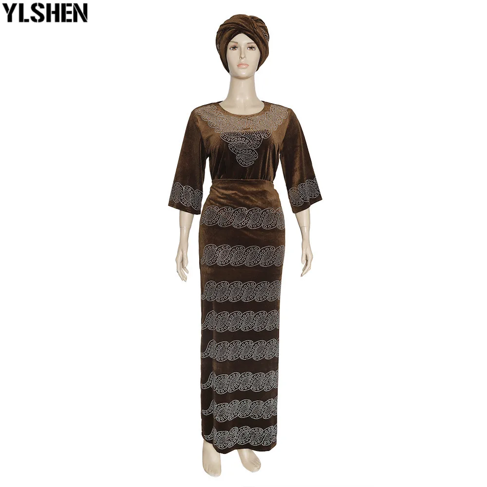 African Dresses for Women 3 Piece Set Dashiki Diamonds Tops Skirt African Clothes Bazin Broder Riche Fashion Robe Africaine Femme 13