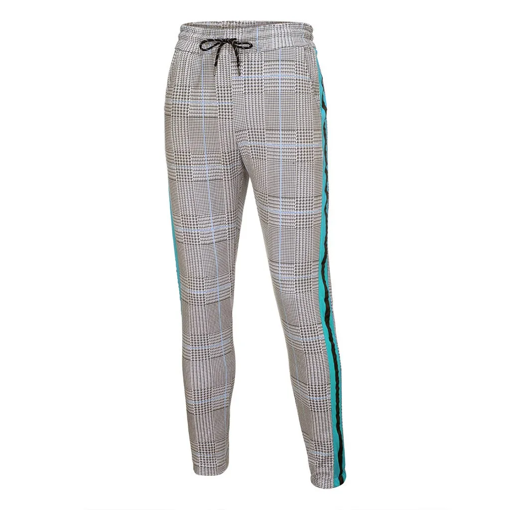 Men Splicing Striped Overalls Casual Pocket Sport Work Casual Long Trouser Drawstring Pants Streetwear Pantalones de hombre#2