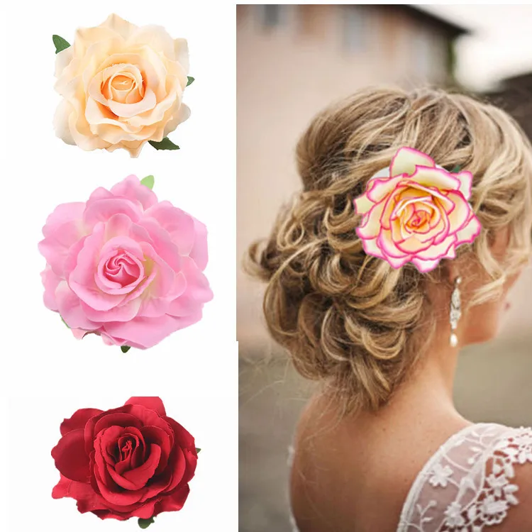 

Wedding Party Bridal Hair Accessories Women Rose Hair Flower Clips Brooch Summer Artificial Floral Barrettes Hairpins Hairgrips