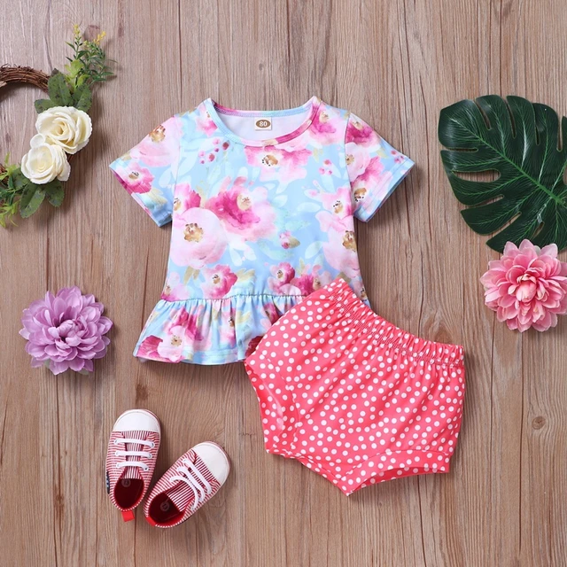 Hot Selling Baby Girl Clothes Baby Sets 2 Pcs Flower Print Short Sleeve  Tops+briefs Cotton Comfortable Summer Baby Clothes 0-18M - AliExpress
