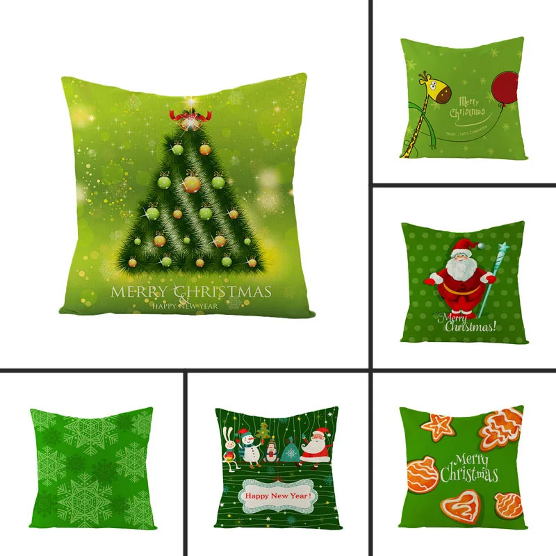 

mling 1pcs 45x45cm Christmas Green Decorative Pillow Flax Sofa Cushion Waist Pillow Cover Decorative Cushion Cover