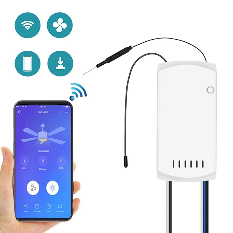 

SONOFF IFan03 WiFi Smart Switches Smart Home Wi-Fi Ceiling Fan and Light Controller Voice Remote Control with 433 RF Remote