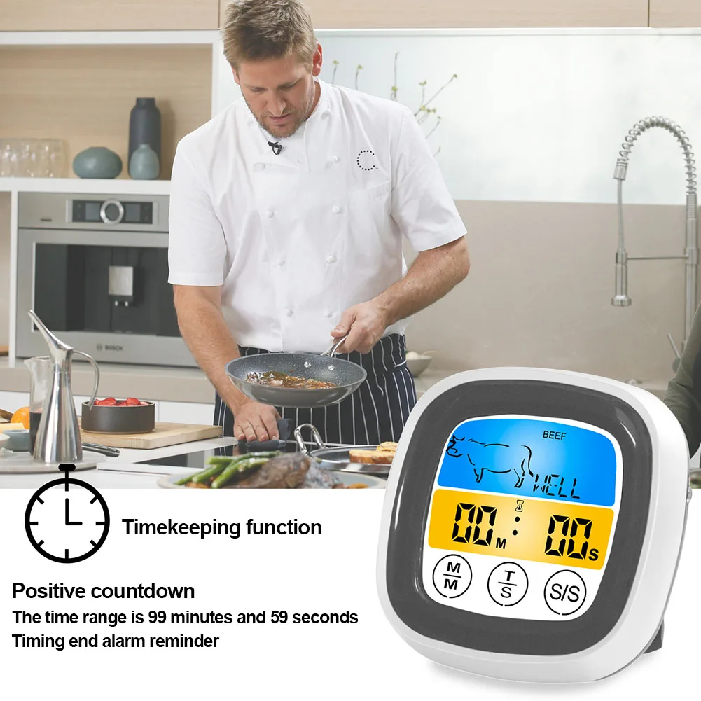Cooking Digital Baking Barbecue Kitchen Magnetic Touch Screen Thermometer With Probe Timer Food Meat
