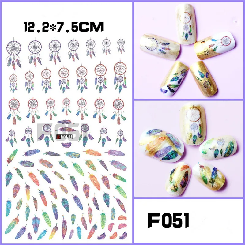 Bohemia Style Ultrathin Nails Stickers Decorations Feather Dreamcatcher Series Manicure Decals for Design 7Sheets/Set