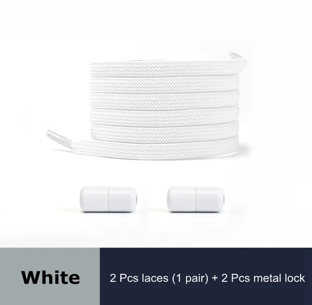 Free to Match Elastic Shoelaces Lock Lazy Laces Flat Multi Color Options No Tie Shoelace Round Capsule Metal 18 Colors white