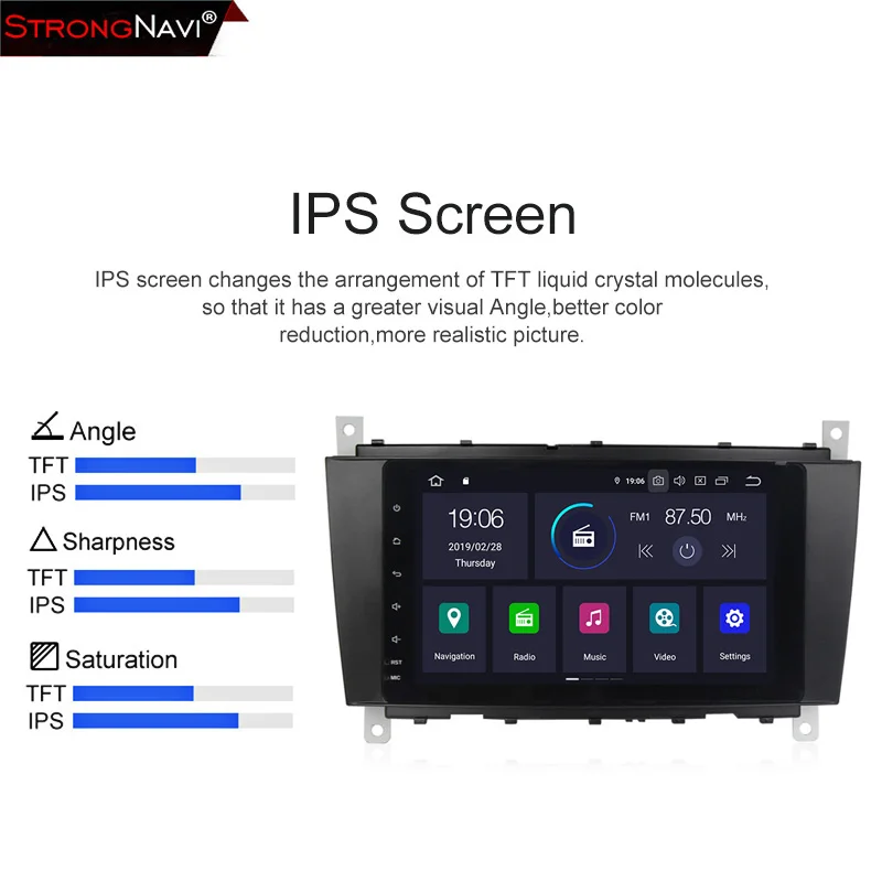 Excellent IPS DSP 4+64G  Android 9.0 2 DIN Car DVD GPS player For Benz W203 W209 W219 A-Class A160 C-Class C180 C200 CLK200 radio stereo 5