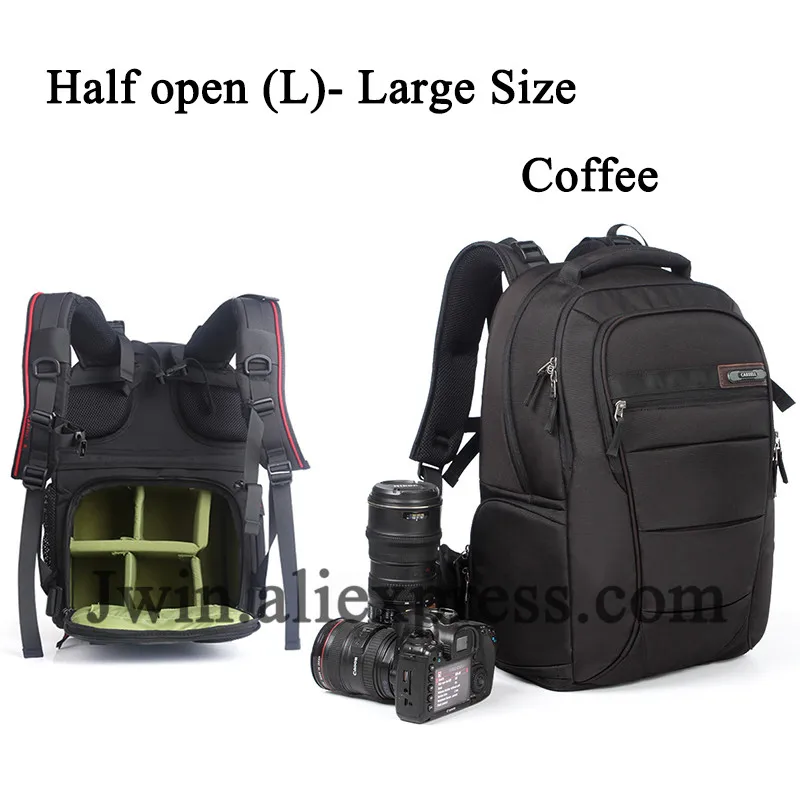 Coffee-Half open (L) CAREELL универсальная сумка большой емкости DSLR камера сумка Фото сумка камера рюкзак путешествия рюкзак для Canon Nikon sony Digital Cam - Цвет: Coffee-Half open (L)
